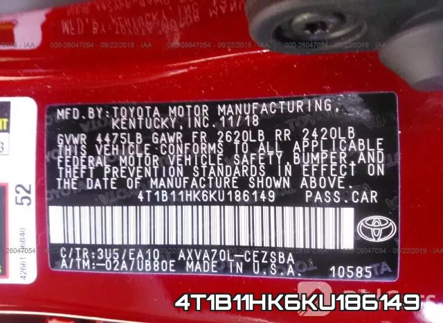 4T1B11HK6KU186149 фото 10