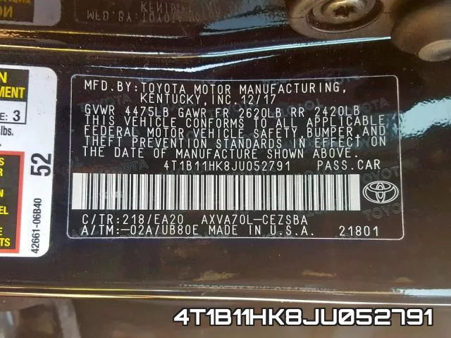 4T1B11HK8JU052791 фото 2