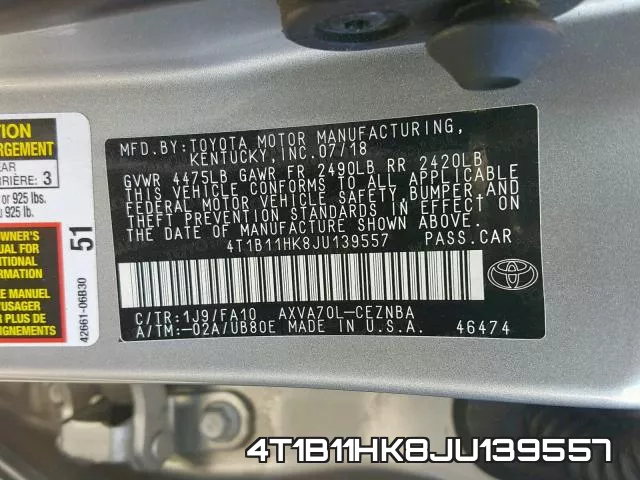 4T1B11HK8JU139557 фото 2