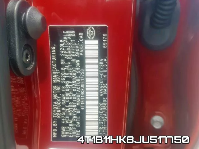 4T1B11HK8JU517750 фото 2