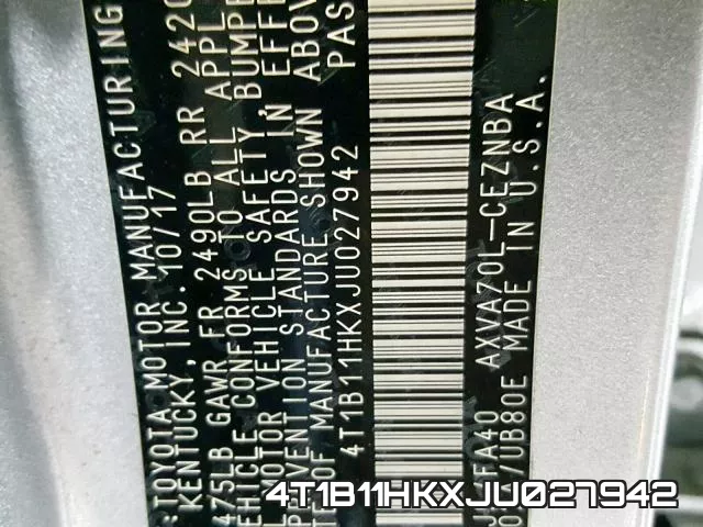 4T1B11HKXJU027942 фото 2