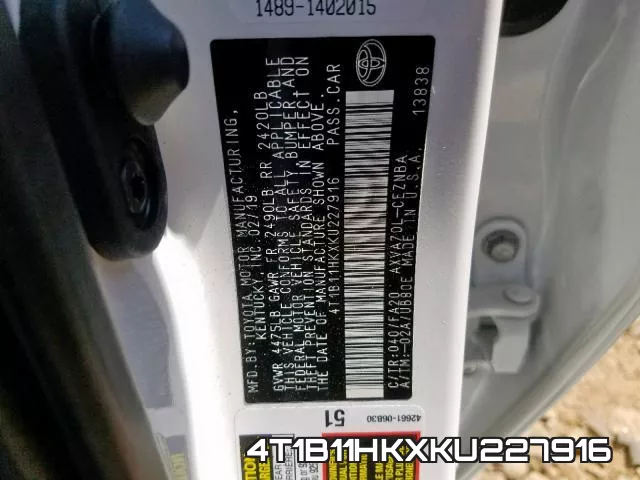 4T1B11HKXKU227916 фото 2