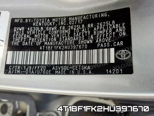 4T1BF1FK2HU397670 фото 2