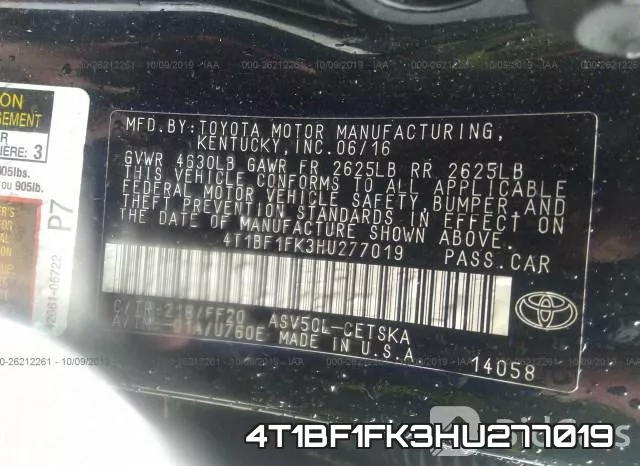 4T1BF1FK3HU277019 фото 10