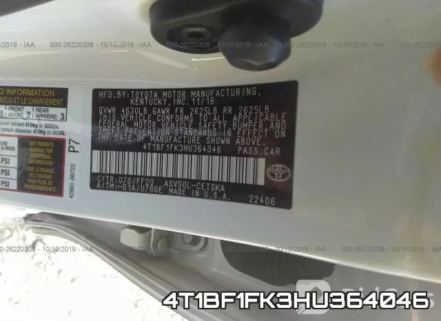 4T1BF1FK3HU364046 фото 10