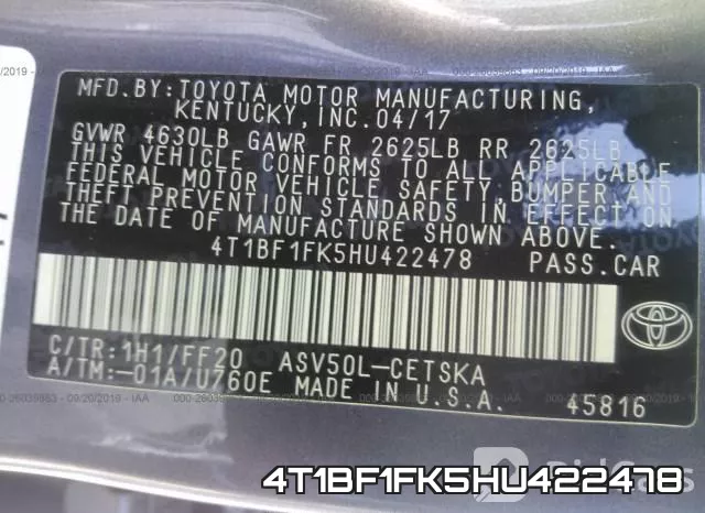4T1BF1FK5HU422478 фото 10