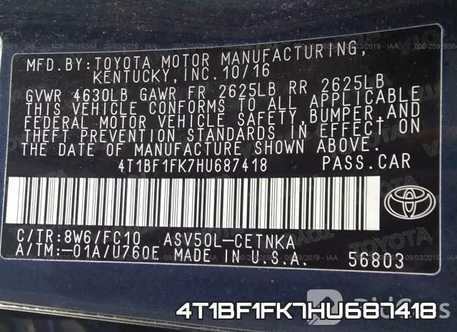 4T1BF1FK7HU687418 фото 10