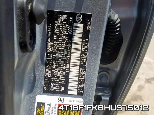 4T1BF1FK8HU375012 фото 2