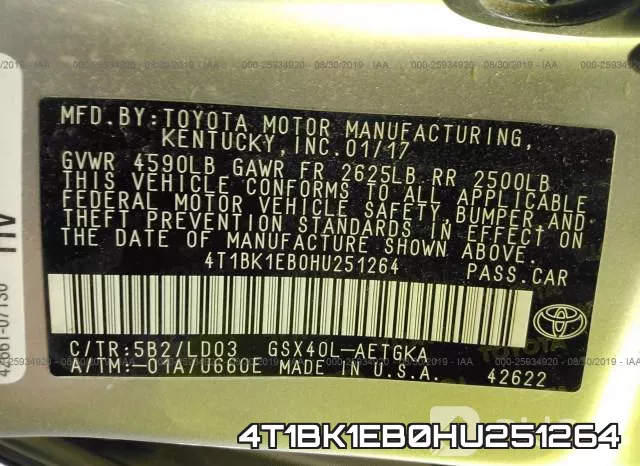 4T1BK1EB0HU251264 фото 10