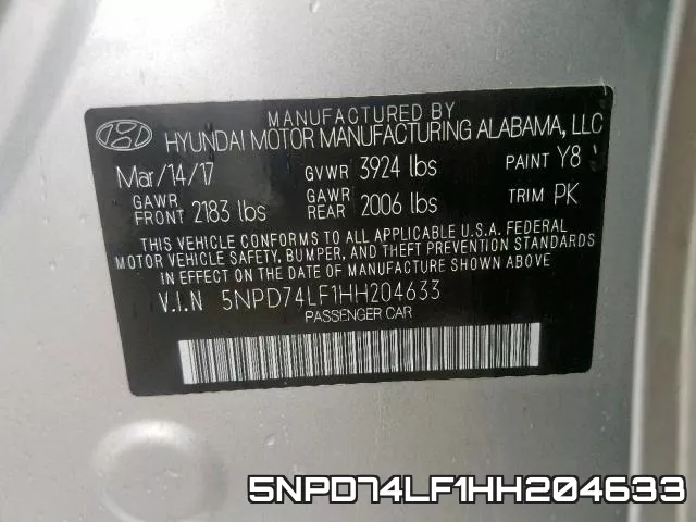 5NPD74LF1HH204633 фото 2