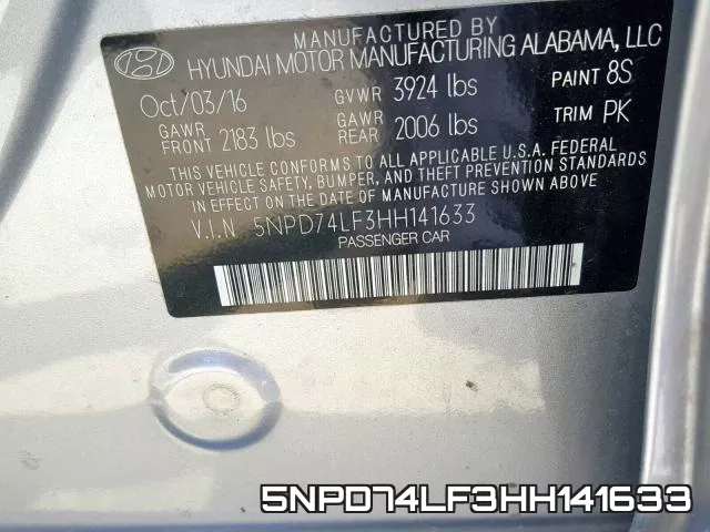 5NPD74LF3HH141633 фото 2