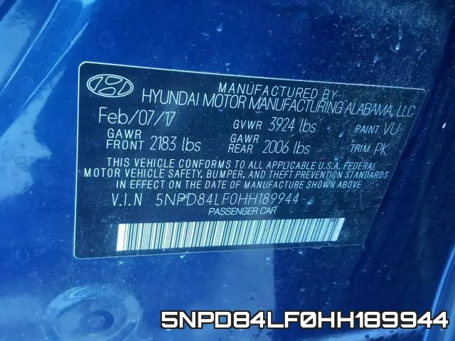 5NPD84LF0HH189944 фото 2