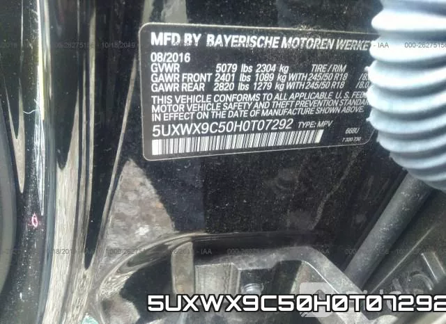 5UXWX9C50H0T07292 фото 9