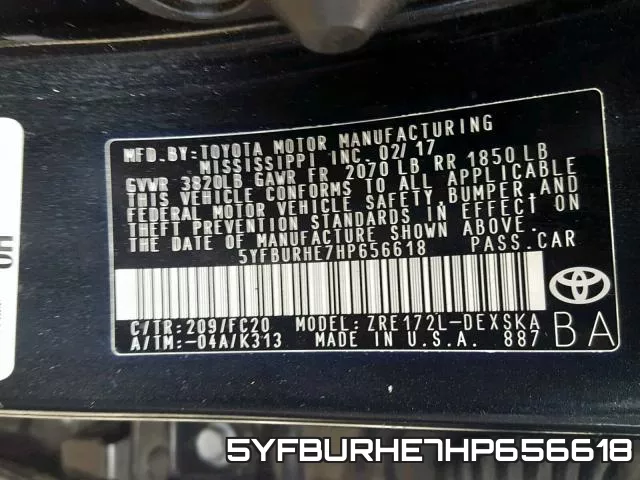 5YFBURHE7HP656618 фото 2