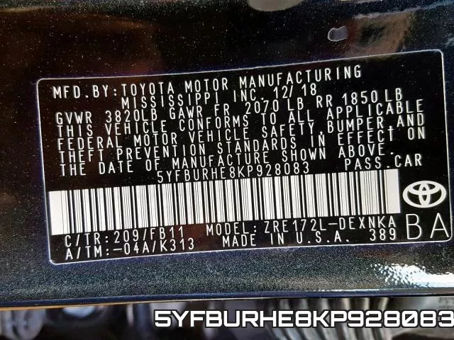 5YFBURHE8KP928083 фото 2