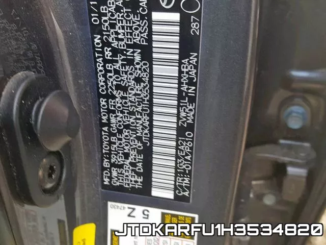 JTDKARFU1H3534820 фото 2