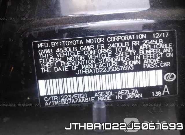 JTHBA1D22J5067693 фото 10