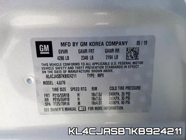 KL4CJASB7KB924211 фото 2