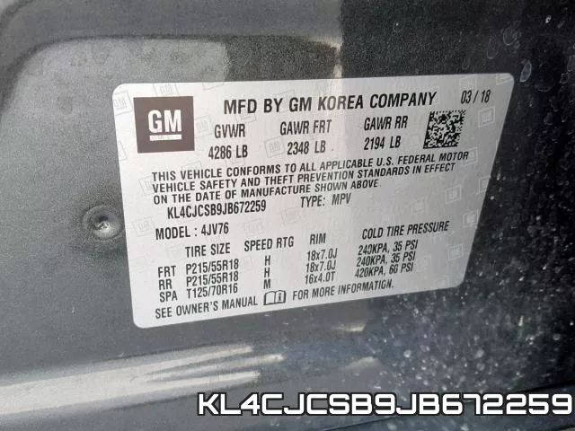 KL4CJCSB9JB672259 фото 2