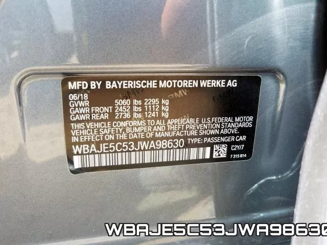 WBAJE5C53JWA98630 фото 2
