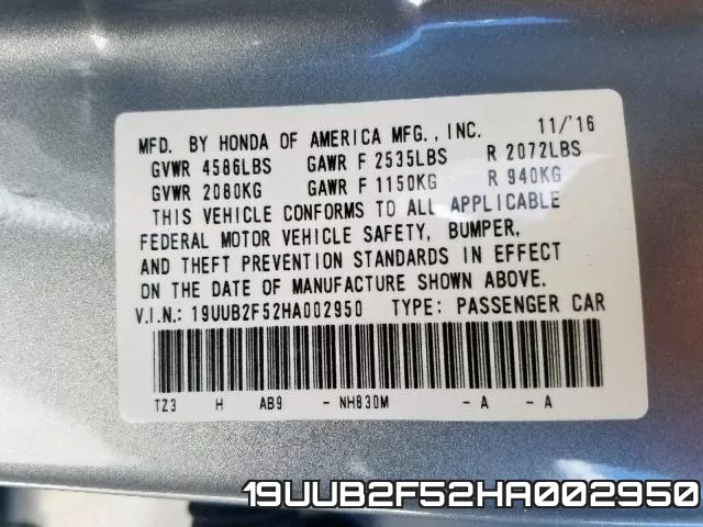 19UUB2F52HA002950 фото 2