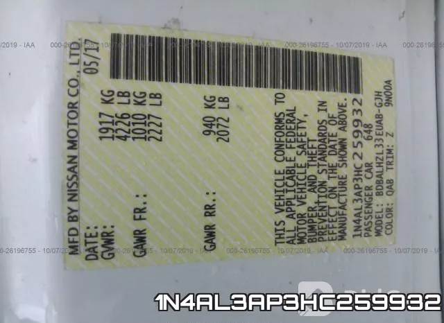 1N4AL3AP3HC259932 фото 10