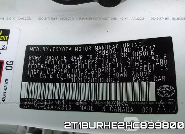 2T1BURHE2HC839800 фото 10