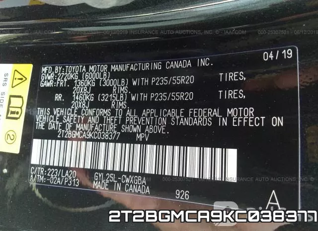 2T2BGMCA9KC038377 фото 10
