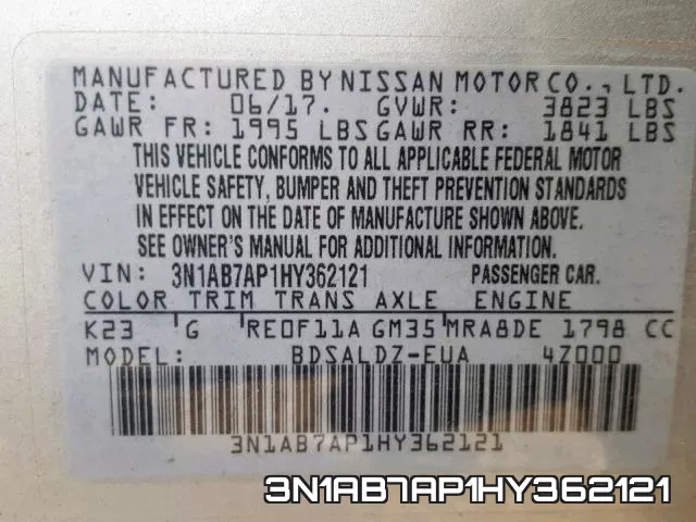 3N1AB7AP1HY362121 фото 2