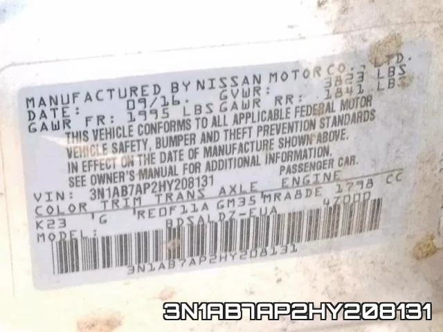 3N1AB7AP2HY208131 фото 2