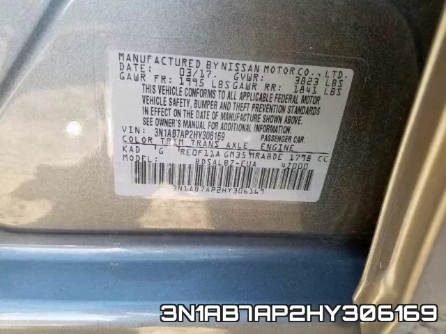 3N1AB7AP2HY306169 фото 2