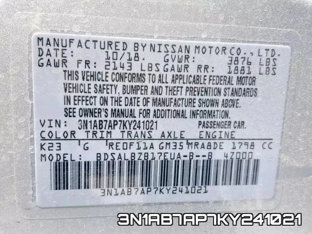 3N1AB7AP7KY241021 фото 2