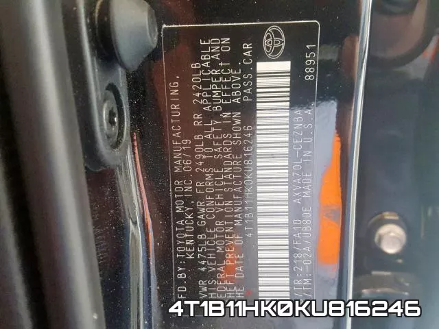 4T1B11HK0KU816246 фото 2