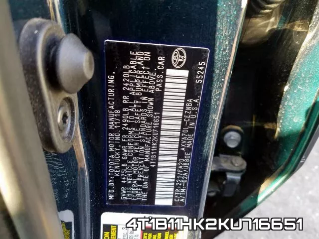 4T1B11HK2KU716651 фото 2
