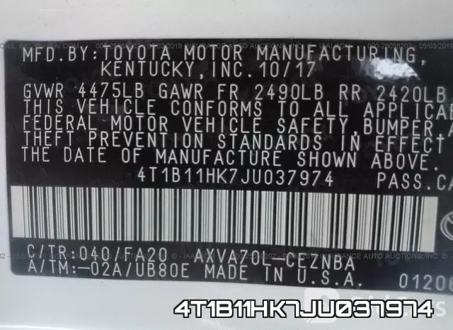 4T1B11HK7JU037974 фото 9