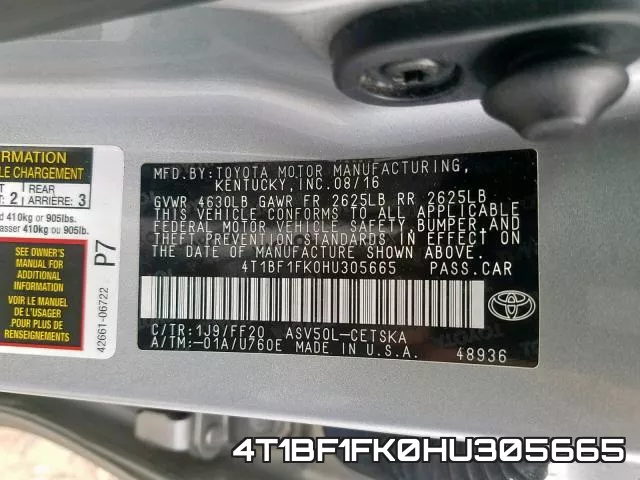 4T1BF1FK0HU305665 фото 2