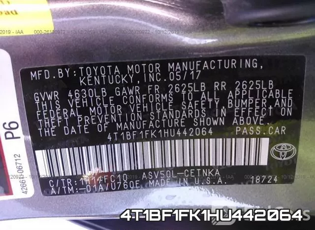 4T1BF1FK1HU442064 фото 10