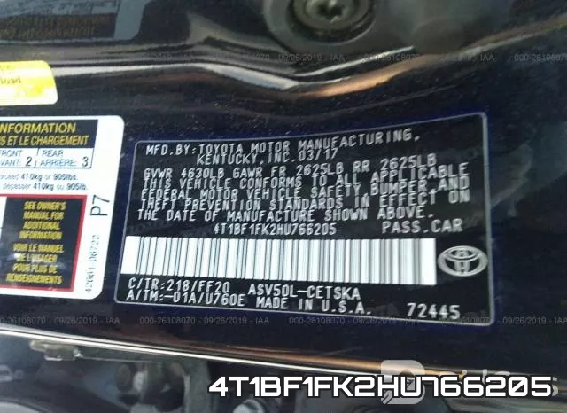4T1BF1FK2HU766205 фото 9