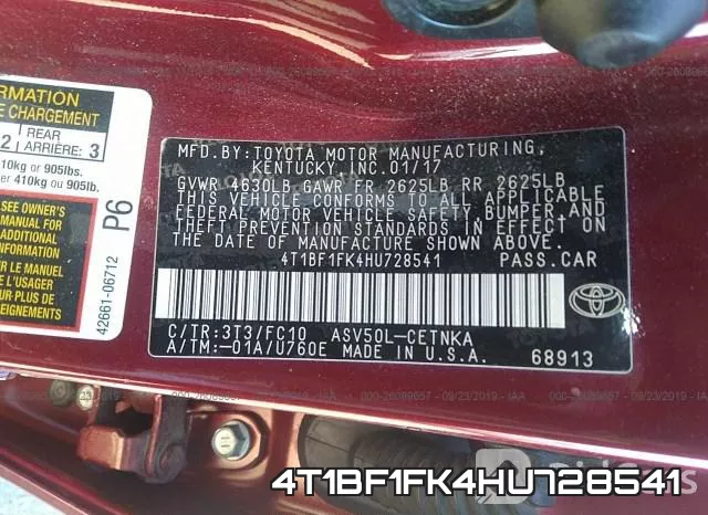 4T1BF1FK4HU728541 фото 10