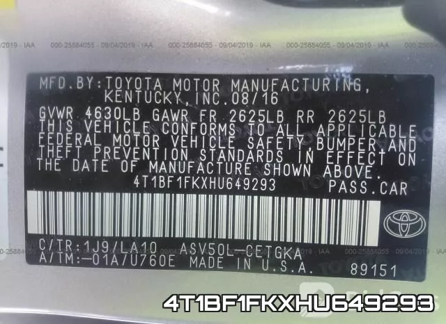 4T1BF1FKXHU649293 фото 10