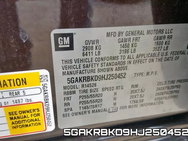 5GAKRBKD9HJ250452 фото 2
