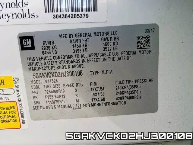 5GAKVCKD2HJ300108 фото 2