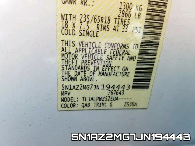 5N1AZ2MG7JN194443 фото 2