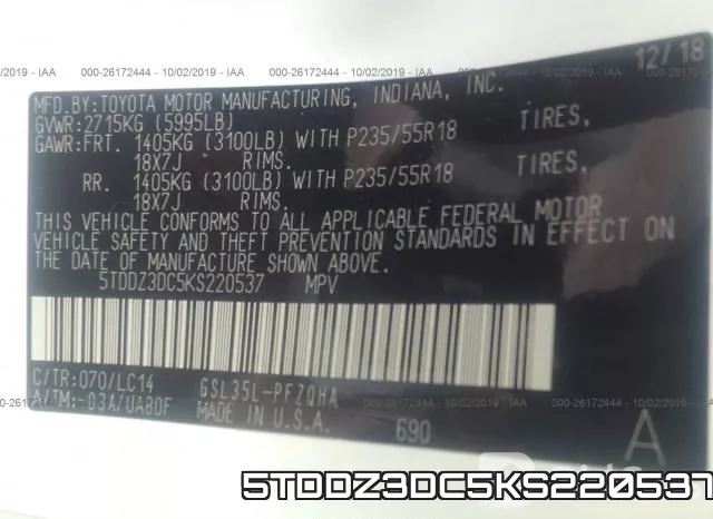 5TDDZ3DC5KS220537 фото 10