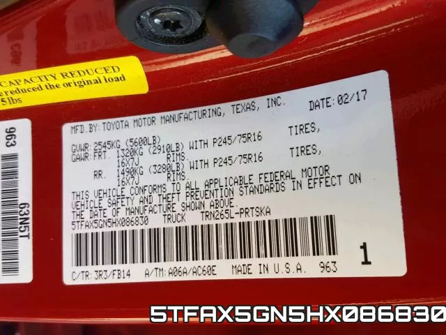 5TFAX5GN5HX086830 фото 2
