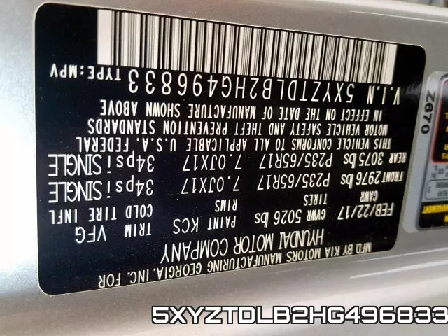 5XYZTDLB2HG496833 фото 2