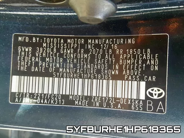 5YFBURHE1HP618365 фото 2