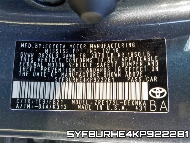 5YFBURHE4KP922281 фото 2