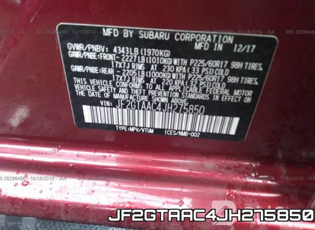 JF2GTAAC4JH275850 фото 10