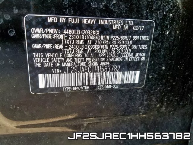 JF2SJAEC1HH563782 фото 2